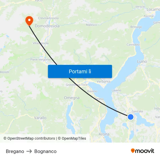 Bregano to Bognanco map