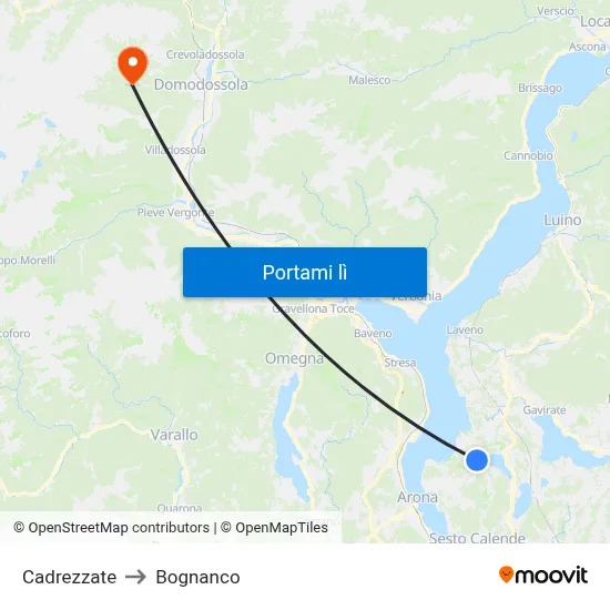 Cadrezzate to Bognanco map