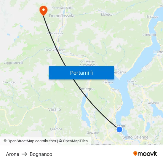 Arona to Bognanco map