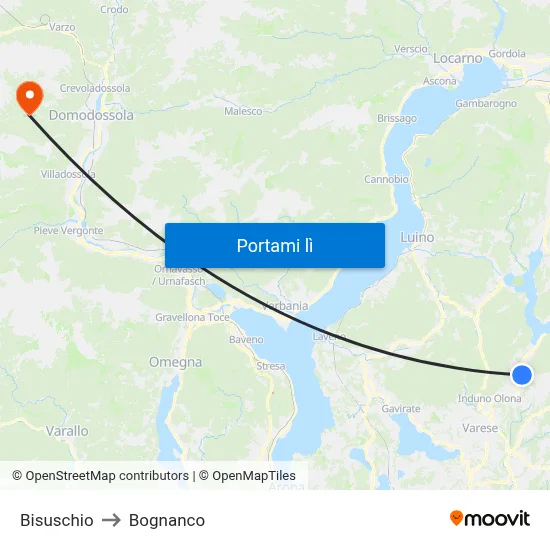 Bisuschio to Bognanco map
