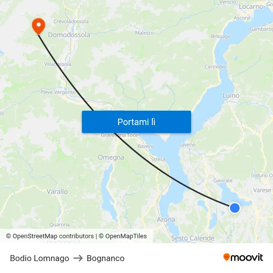 Bodio Lomnago to Bognanco map