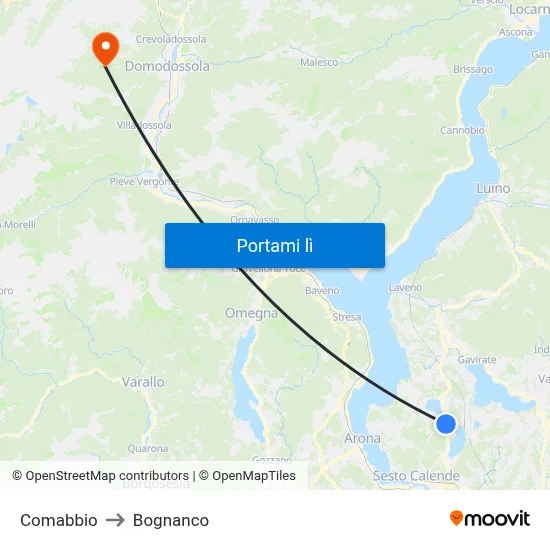 Comabbio to Bognanco map