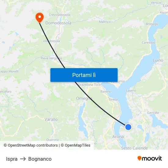 Ispra to Bognanco map