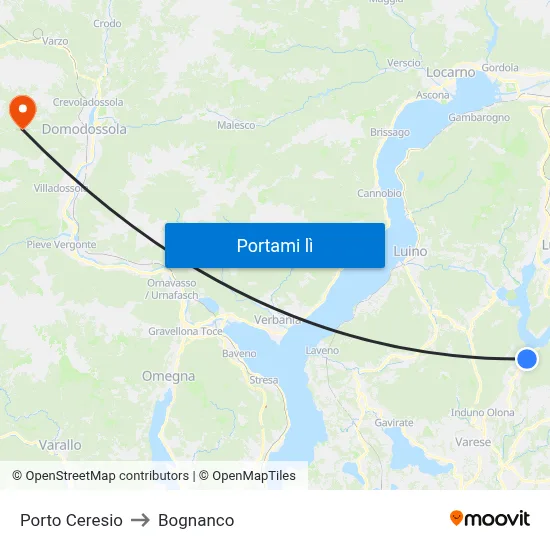 Porto Ceresio to Bognanco map