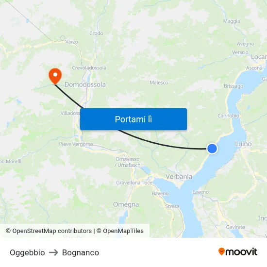 Oggebbio to Bognanco map