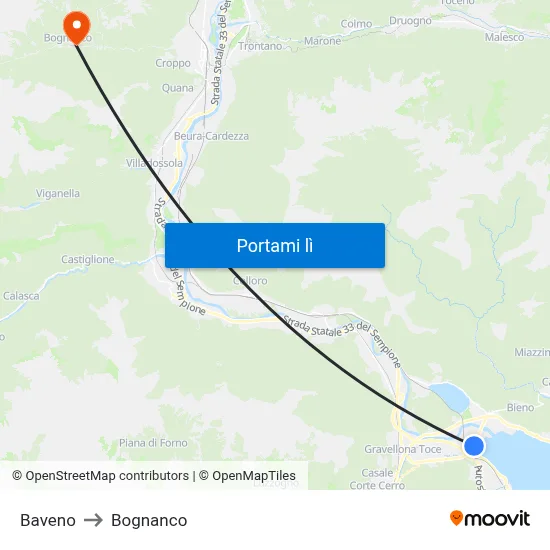 Baveno to Bognanco map