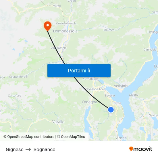 Gignese to Bognanco map