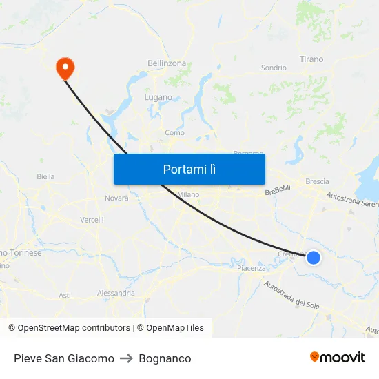 Pieve San Giacomo to Bognanco map