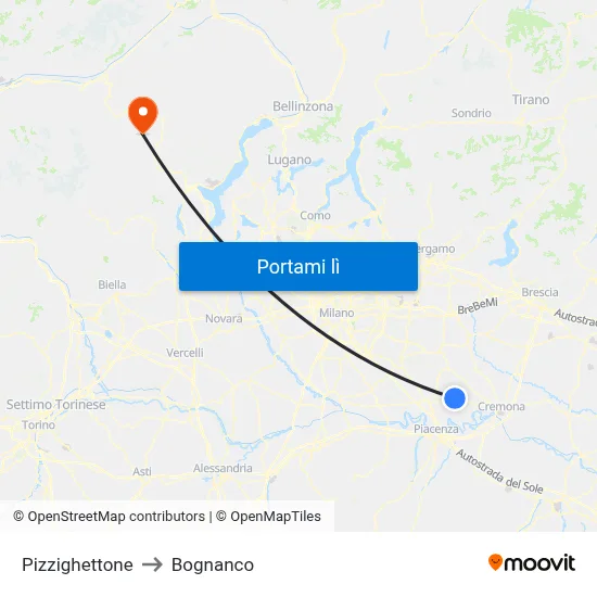 Pizzighettone to Bognanco map
