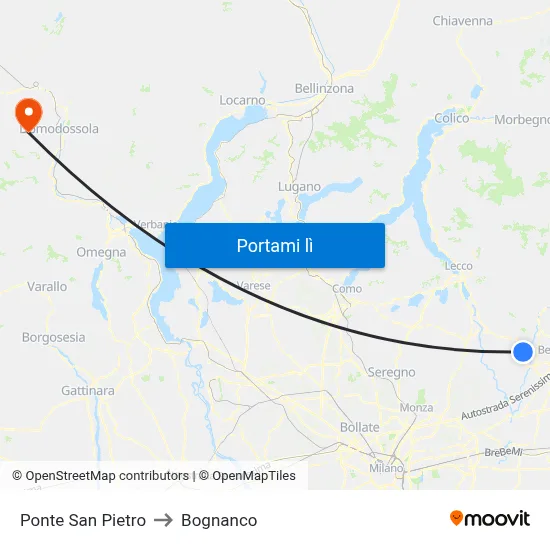 Ponte San Pietro to Bognanco map