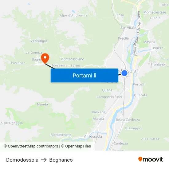 Domodossola to Bognanco map