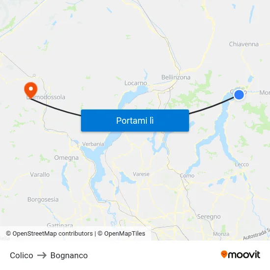 Colico to Bognanco map
