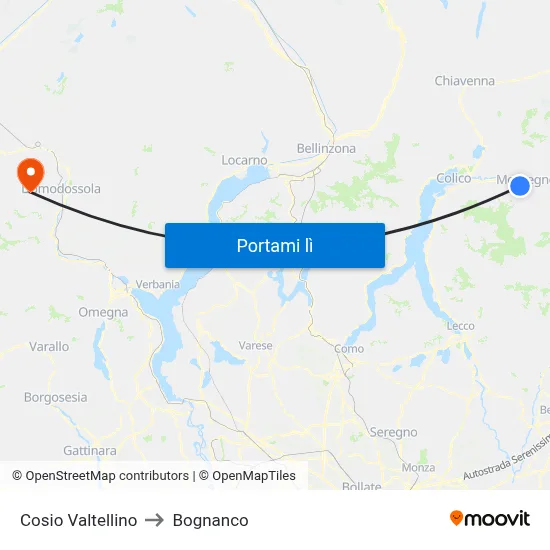 Cosio Valtellino to Bognanco map