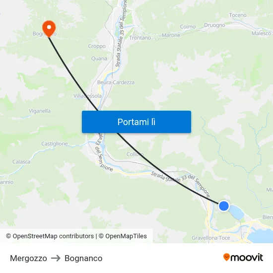 Mergozzo to Bognanco map