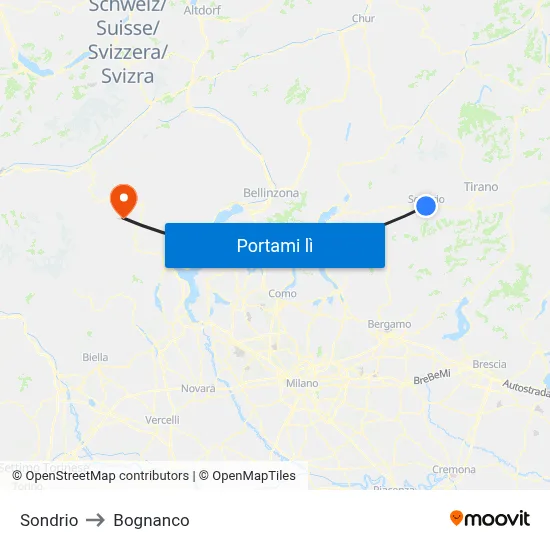 Sondrio to Bognanco map