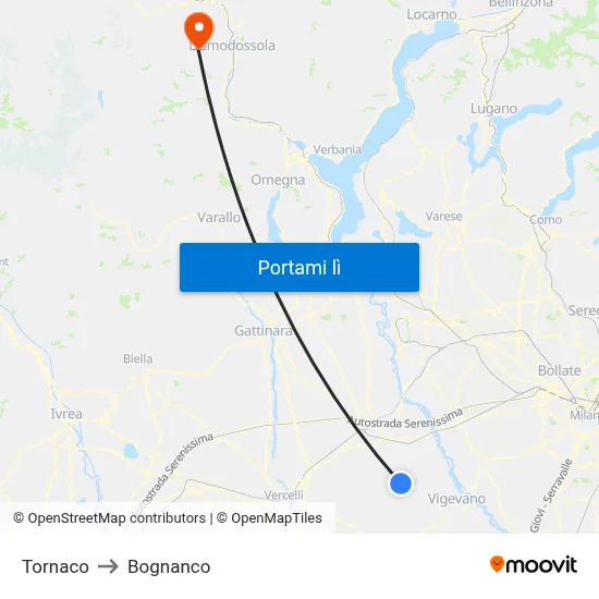 Tornaco to Bognanco map