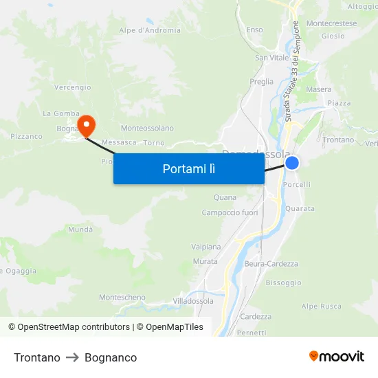 Trontano to Bognanco map