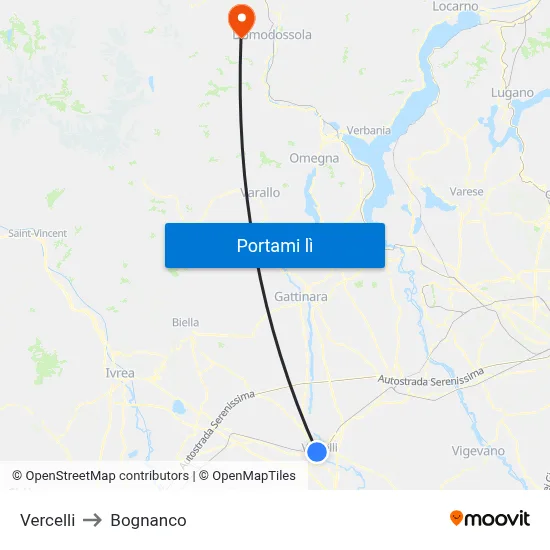 Vercelli to Bognanco map