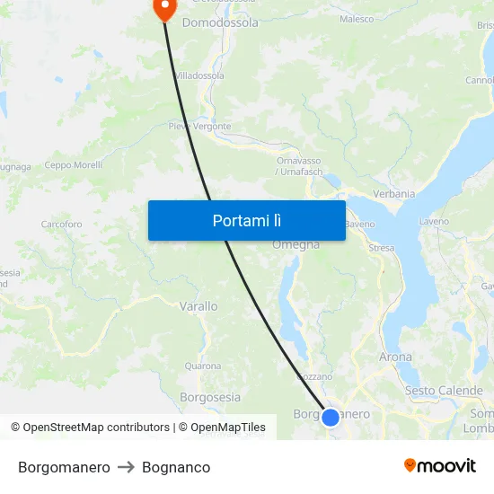 Borgomanero to Bognanco map