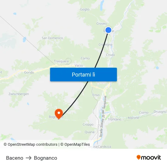 Baceno to Bognanco map