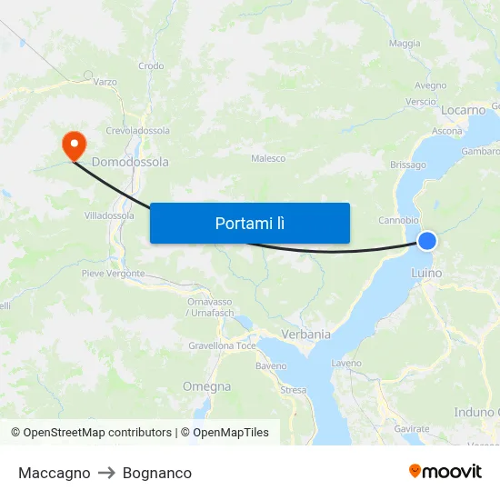 Maccagno to Bognanco map