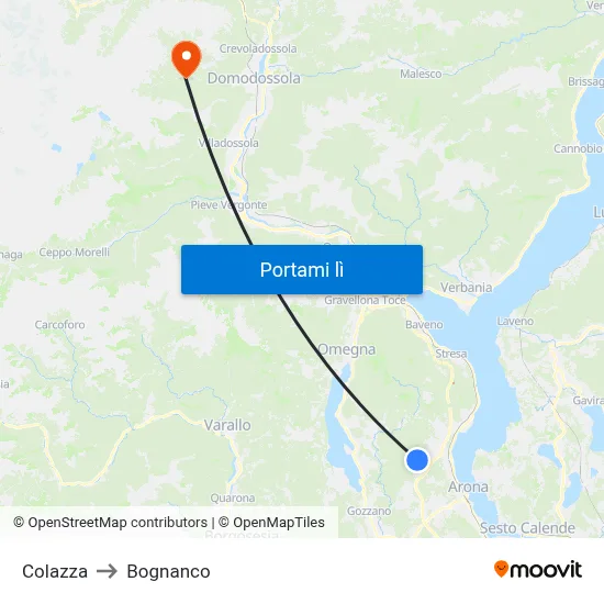 Colazza to Bognanco map