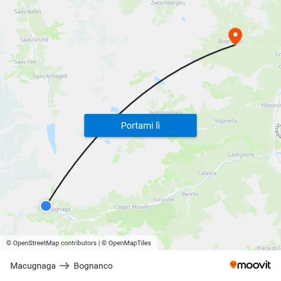 Macugnaga to Bognanco map
