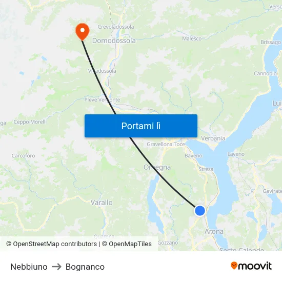 Nebbiuno to Bognanco map