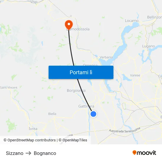 Sizzano to Bognanco map