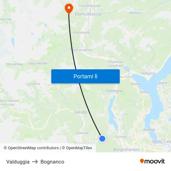 Valduggia to Bognanco map