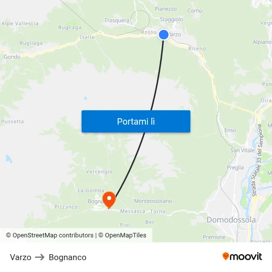 Varzo to Bognanco map