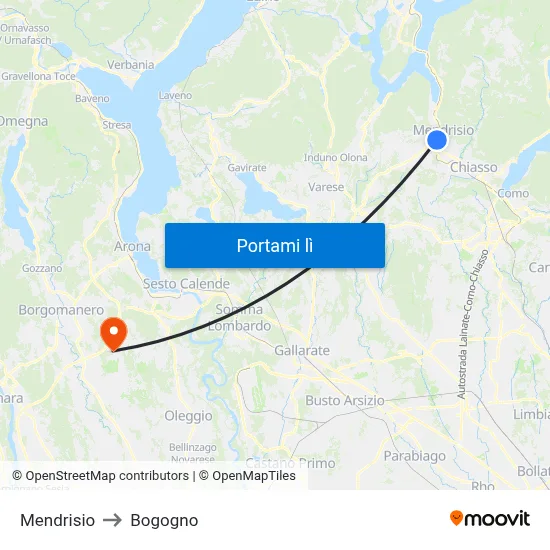 Mendrisio to Bogogno map