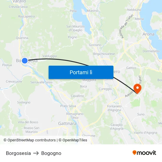Borgosesia to Bogogno map