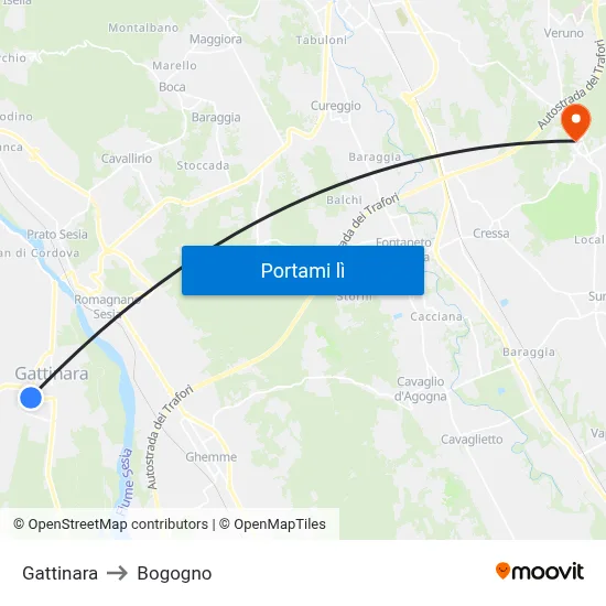Gattinara to Bogogno map