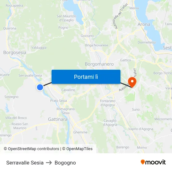 Serravalle Sesia to Bogogno map