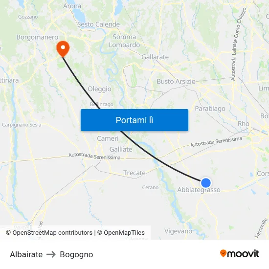 Albairate to Bogogno map
