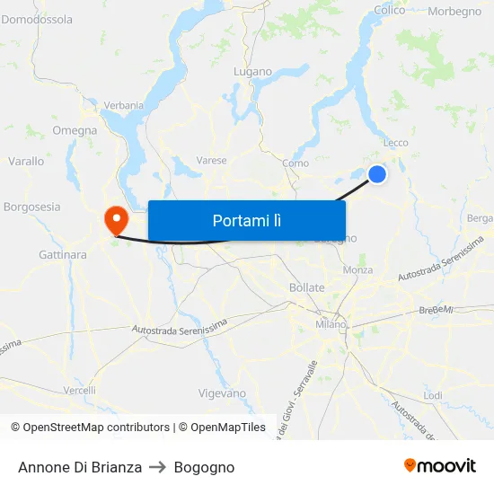 Annone Di Brianza to Bogogno map