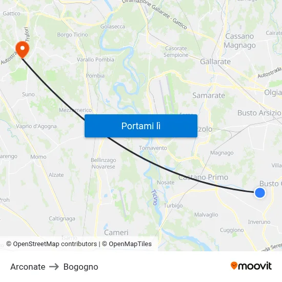 Arconate to Bogogno map