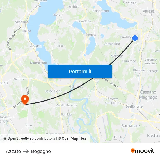 Azzate to Bogogno map