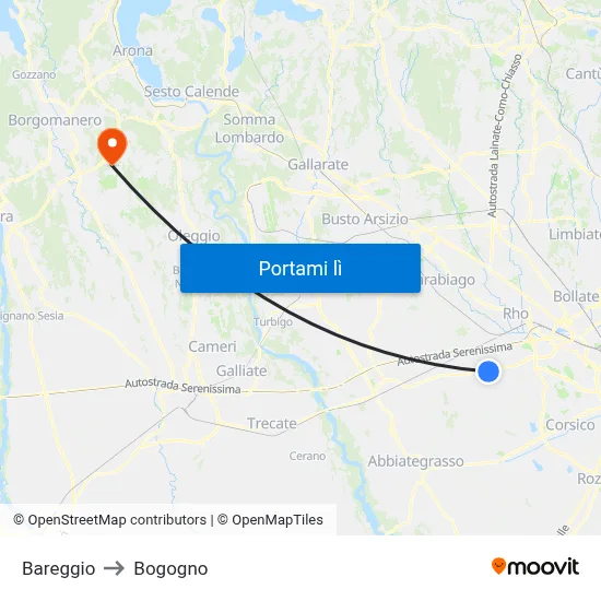 Bareggio to Bogogno map