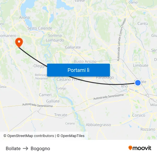 Bollate to Bogogno map