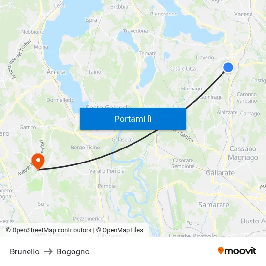 Brunello to Bogogno map