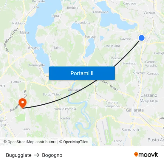 Buguggiate to Bogogno map