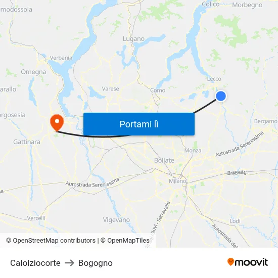 Calolziocorte to Bogogno map