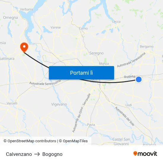 Calvenzano to Bogogno map