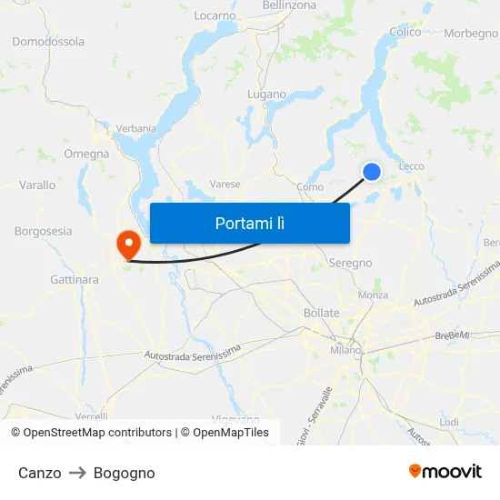 Canzo to Bogogno map