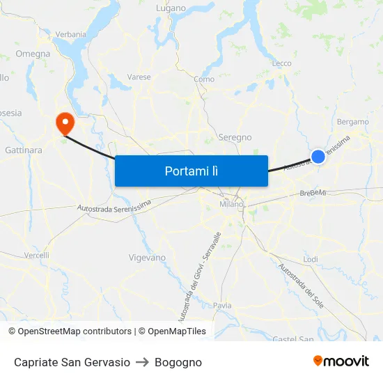 Capriate San Gervasio to Bogogno map