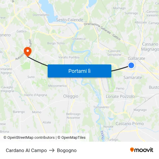 Cardano Al Campo to Bogogno map