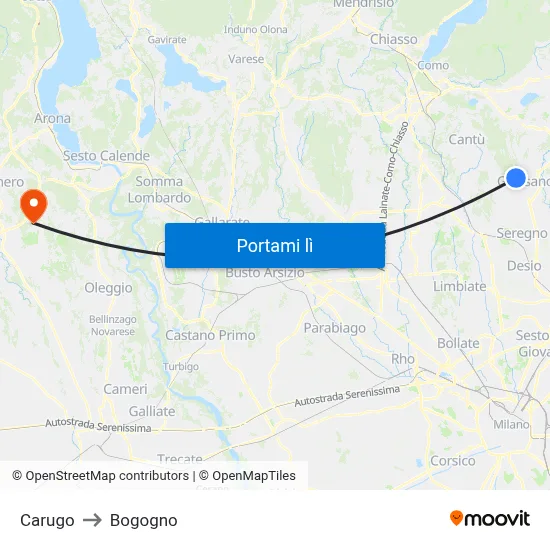 Carugo to Bogogno map