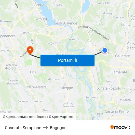 Casorate Sempione to Bogogno map